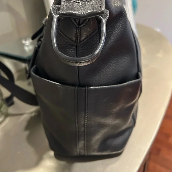 Black Pebbled Leather Top-Handle Tote - Picture 8 of 14